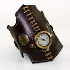 Кожаный браслет с часами Steampunk